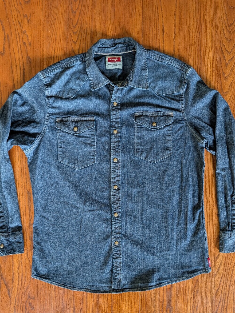 Wrangler Men’s Denim Western Shirt Blue Long Sleeve Button Up Size Large